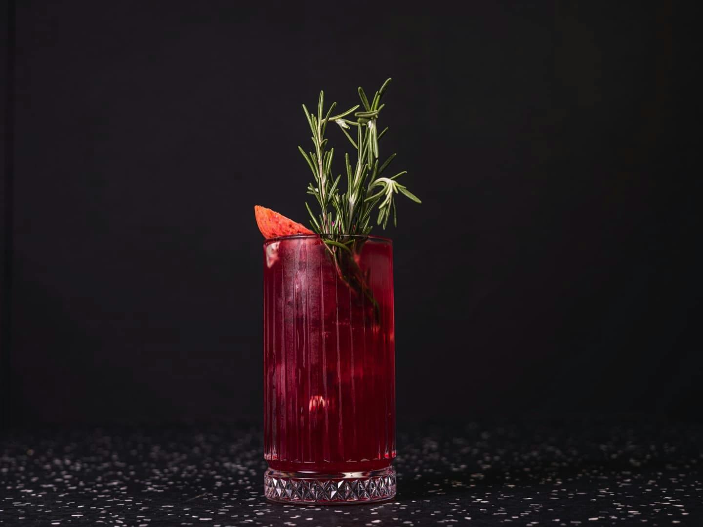 <p>The madness of bubbles combined with rosemary and pomegranate.</p>
<p>Base: Soda infused with rosemary, pomegranate puree, lemon thyme syrup</p>