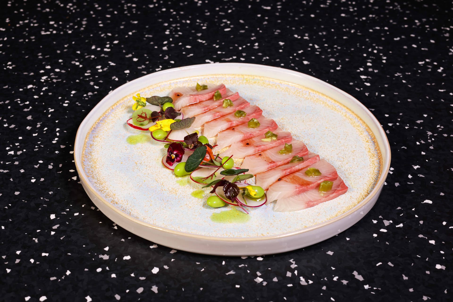 <p>King fish sashimi, citrus, kizami wasabi</p>