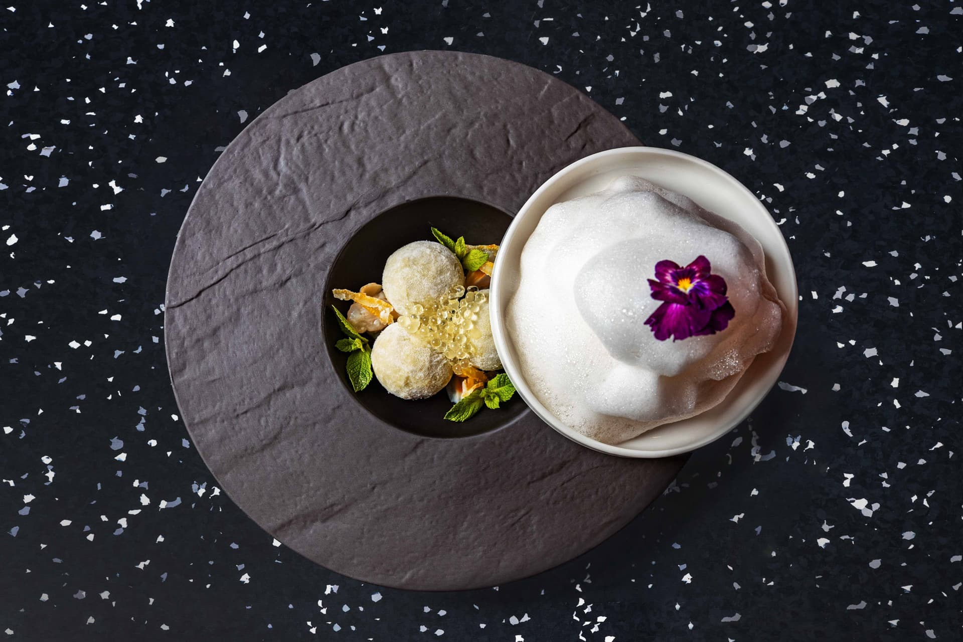 <p>Where fluffy Japanese sake clouds cover matcha mochi ice cream adorned with zesty lime caviar</p>