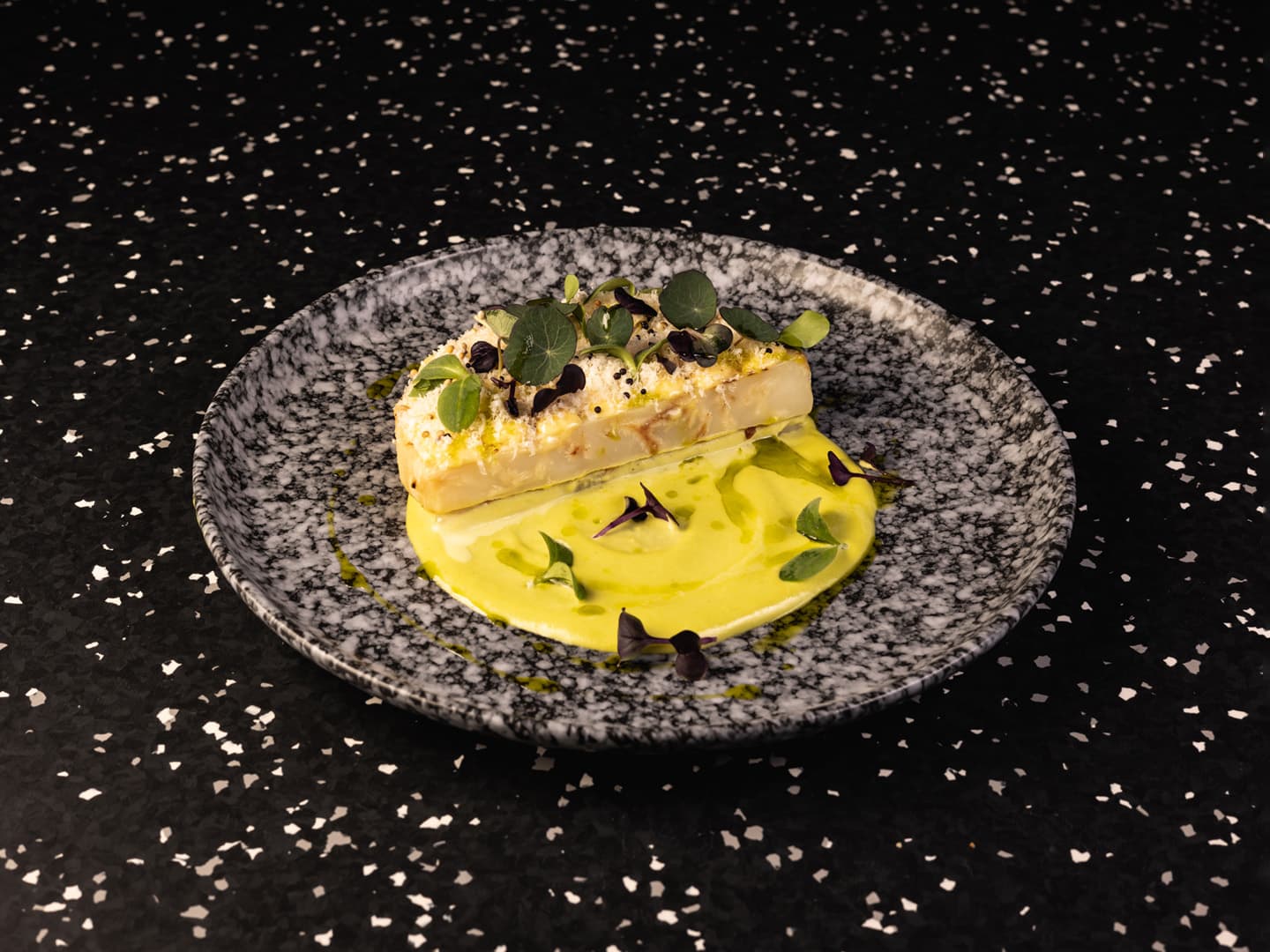 <p>Mustard, miso mayonnaise, sakura cress, parsley oil</p>