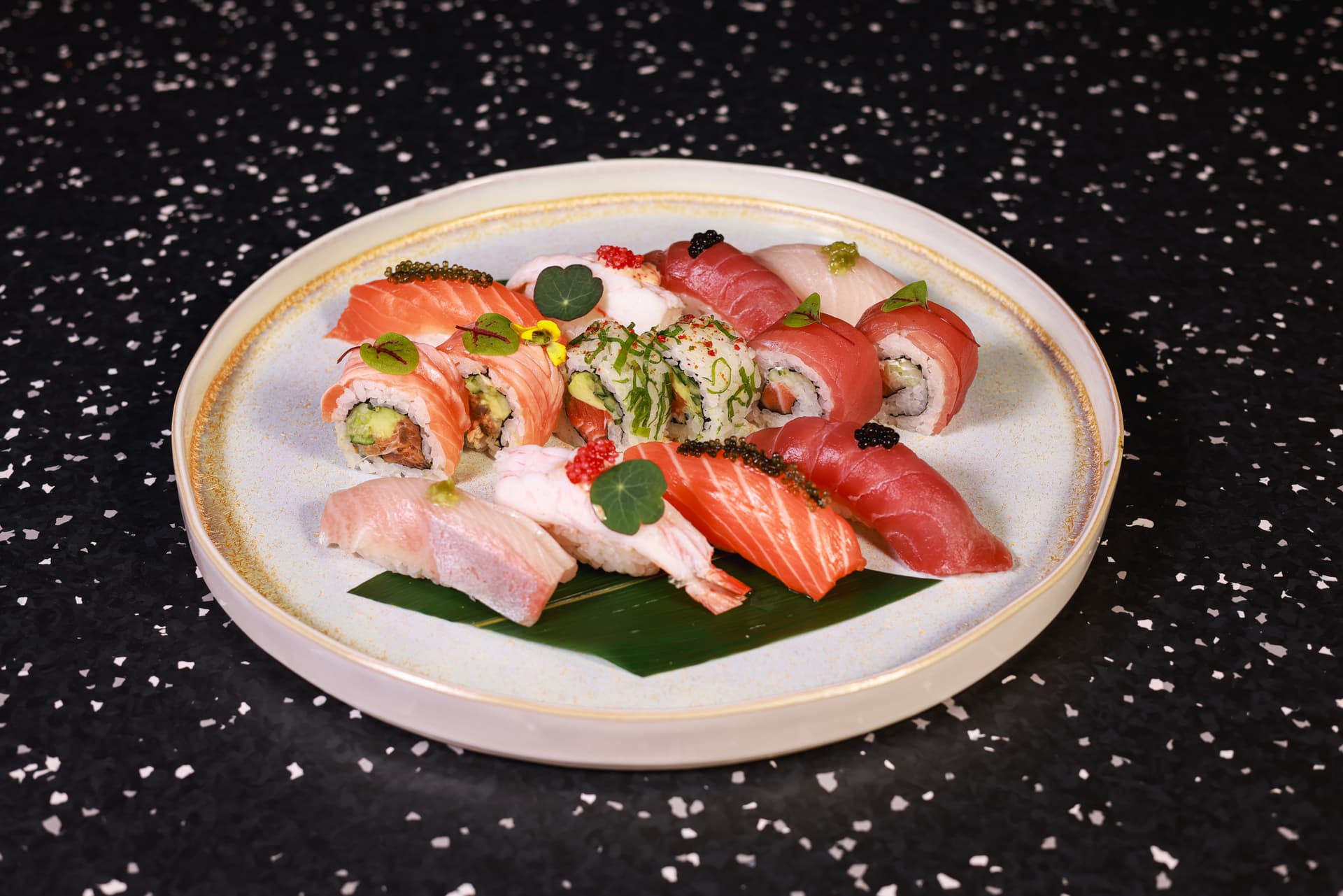 Assorted maki rolls and nigiri
