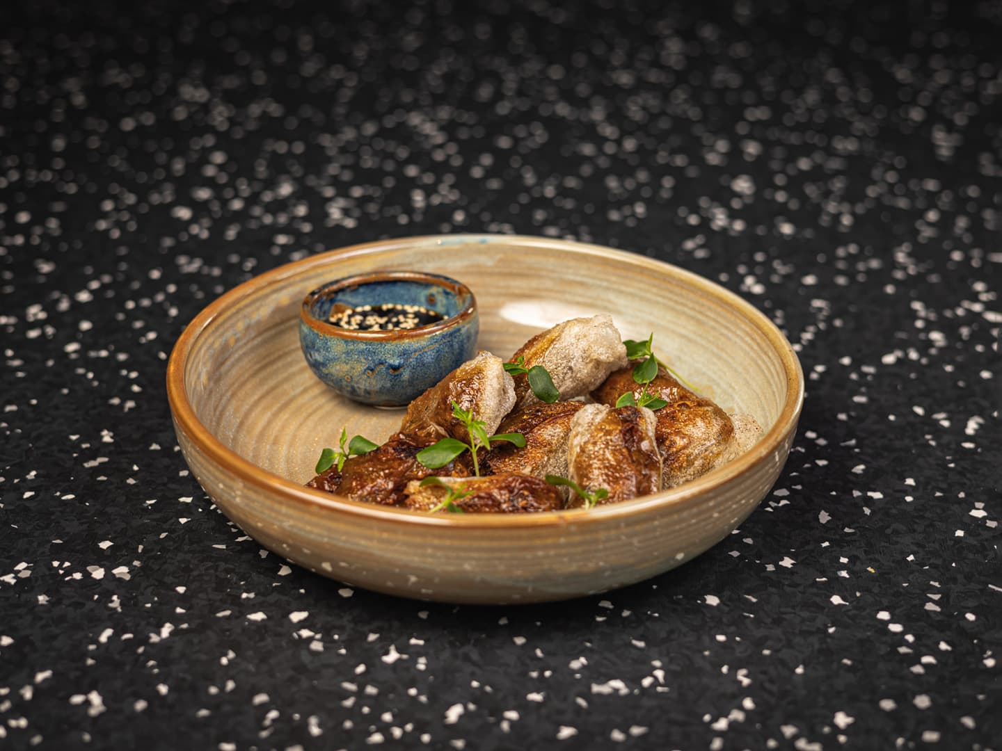 <p>Rice leaf, Shiitake mushroom, carrots, cabbage with soy dressing</p>