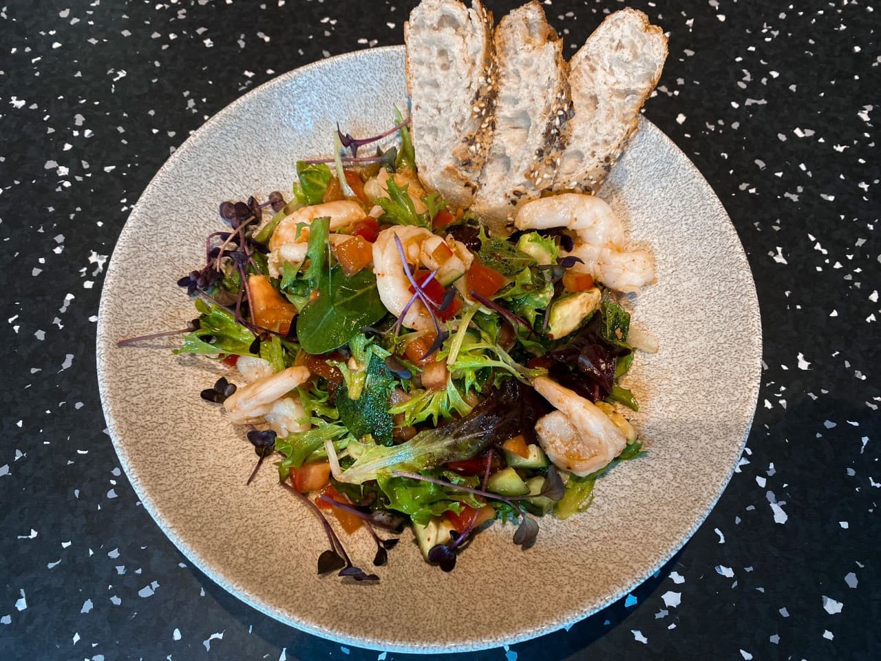 <p>Spring shrimp salad with sweet and sour dressing</p>