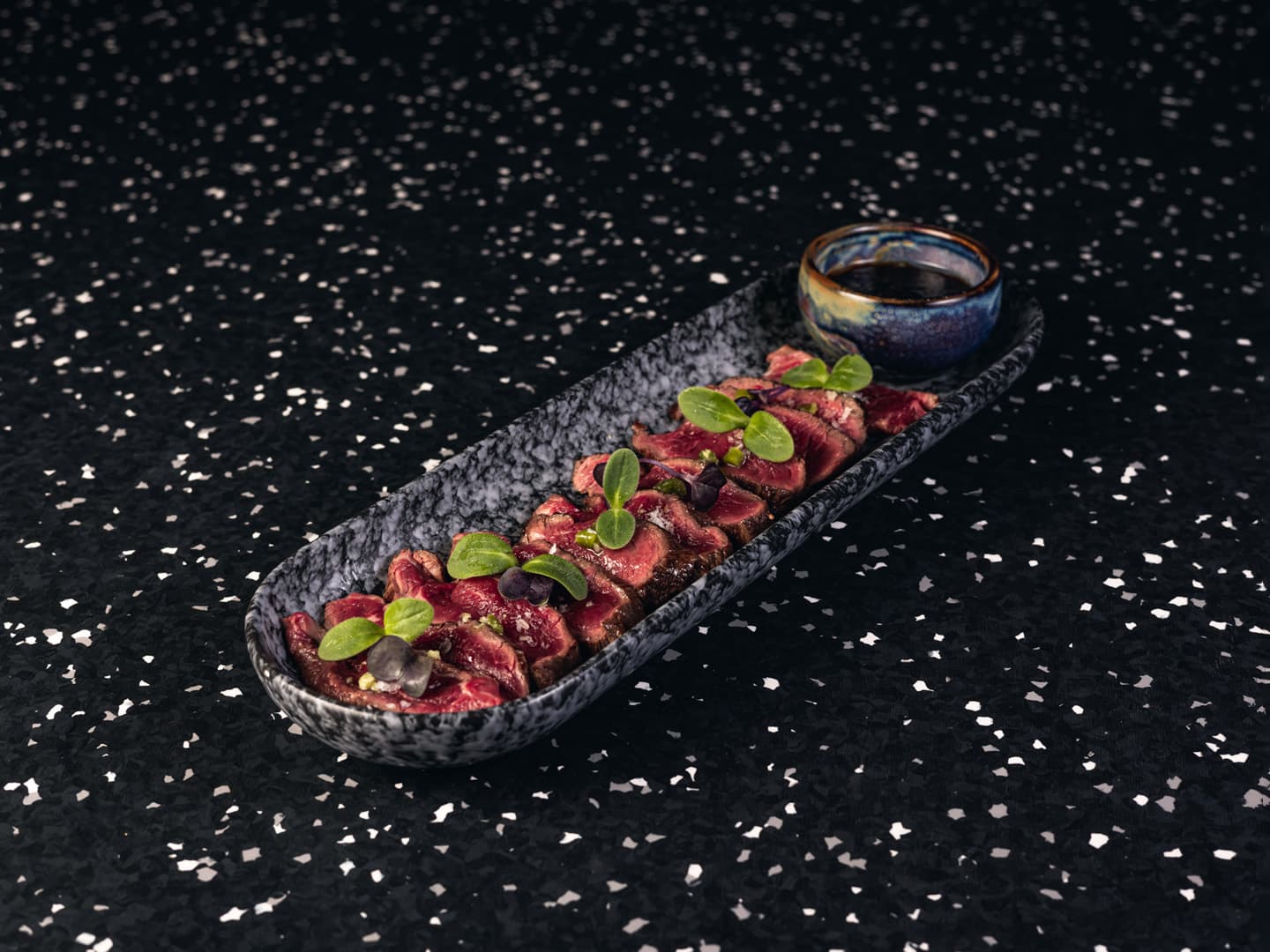 <p>Beef fillet with citrus dressing, kizami wasabi and wasabi sesame soy sauce&nbsp;</p>