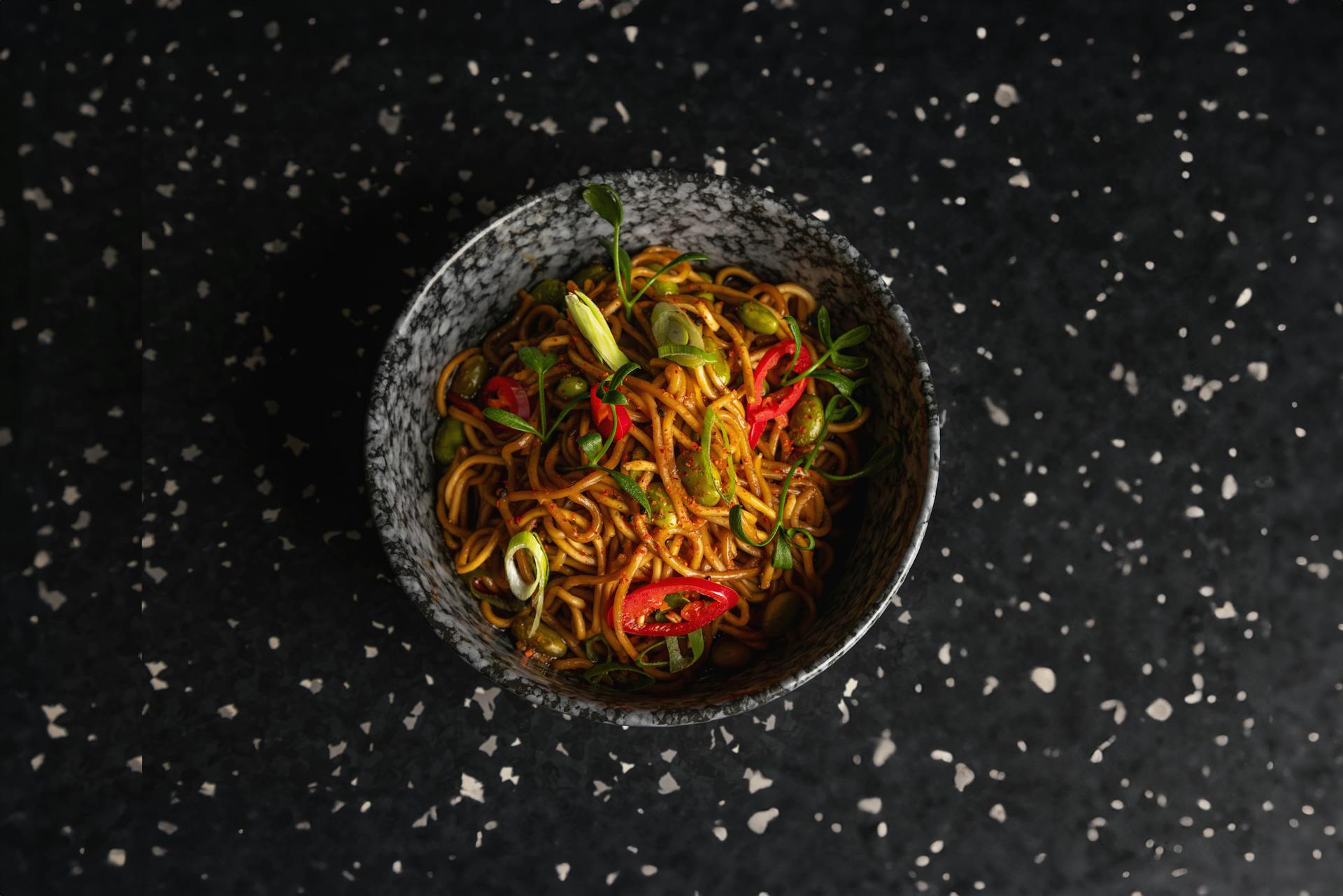 <p>Soybean sprouts, edamame and chili pepper</p>